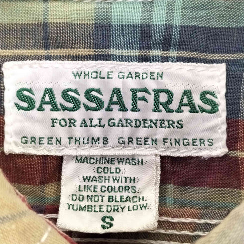 ササフラス SASSAFRAS リネン ガーデナー 半袖チェックシャツ メンズ import:S